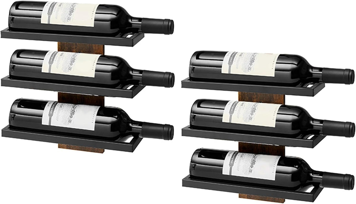 Hoctieon 3-Tier Wall Mount Wine Rack Set (6 Bottles), Wall Mounted Wine Bottle Racks for Display and Storage, Hanging Bottle Holder, for Living Room, Kitchen, Bar, Wine Cellar, Rustic Brown
