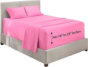 Hearth & Harbor Extra Deep Pocket Sheets - 4 Piece Hotel Luxury Sheet Set Fits Up to 24" Mattress - Ultra Soft Luxury Bed Sheet Set - Soft & Breathable - Queen, Light Pink