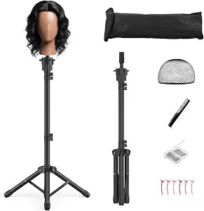 Wig Stand Tripod, 50 Inch Adjustable Mannequin Head Stand, Wig Head Stand for Cosmetology, Hairdressing Training - Includes T-Pins, Comb, Hair Clips & Carrying Bag (Head Not Included)