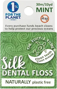 The Turtle Tribe�� Natural Dental Floss, 33 Yards, 100% Pure Silk Floss, Plastic Free, PFAS Free, Funding Beach Cleans to Protect Our Precious Oceans, Mint Flavour