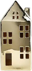 Elements 3.7x2.64x7.99 Inch Gold Ceramic House Figurine Durable Design for Everyday Use in Home Kitchen Dining and Entertaining Settings