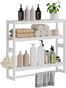 RRX Bathroom Shelf Storage Organizer, Shelf 3-Tier Adjustable Layer, White