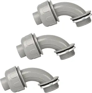 Conduit Connectors, 1 Inch, 90-Degree, Grey, 3-Pack
