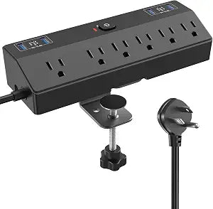 Desk Clamp Power Strip 10FT, 40W Total Fast Charging Station, Black