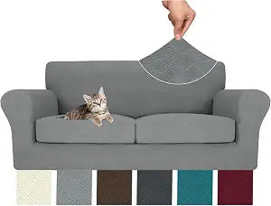 MAXIJIN 3 Piece Couch Covers for 2 Cushion Couch Sofa Cover, Stretch Loveseat Sofa Slipcovers for Sofas with 2 Large Cushions, Thick Dogs Pet Furniture Covers (71"-91", Light Gray)