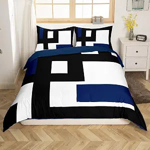 Erosebridal Black and White Striped Duvet Cover Queen,Abstract Square Comforter Cover for Kids Teens Adult,Modern Geometric Stripes Bold Lines Bedding Set,Minimalist Stylish Plaids Bed Set