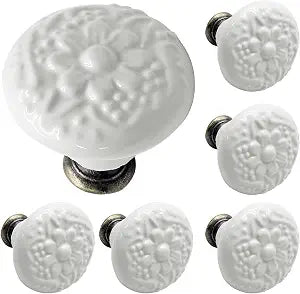Biaungdo 6 Pcs White Ceramic Kitchen Cabinet Knobs