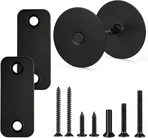 4PCS Door Hole Cover Plate Kit, 2-5/8" Diameter Deadbolt Cover & 1" x 2-1/4" Round Corner Door Strike Filler Plate, Matte Black Stainless Steel, Hardware Included, Enhance Home Security & Privacy