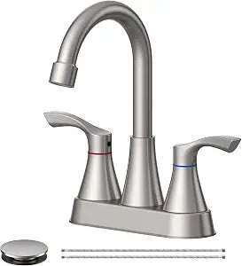 Brushed Nickel Bathroom Faucet 3 Hole 4 Inch Bathroom Sink Faucets