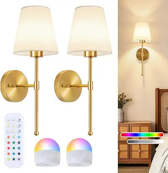 Battery Operated Wall Sconce Set of 2, Rechargeable Wall Lights