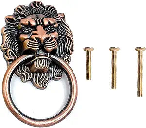 4 Pack 2" x 3.5" Red Bronze Lion Head Drawer Pulls, Cabinet Ring Pulls with 3 Size Screws for Door Dresser Wardrobe Cupboard Furniture