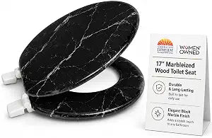 American Dream 17" Marbleized Wood Toilet Seat  Black Finish, Durable Molded Wood Construction with Easy-Install Hardware and Standard Round Fit