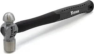 Titan 63308 8oz Ball Pein Hammer, Forged Steel Head, 11" Shock Absorbing Fiberglass Handle with Textured Rubber Grip