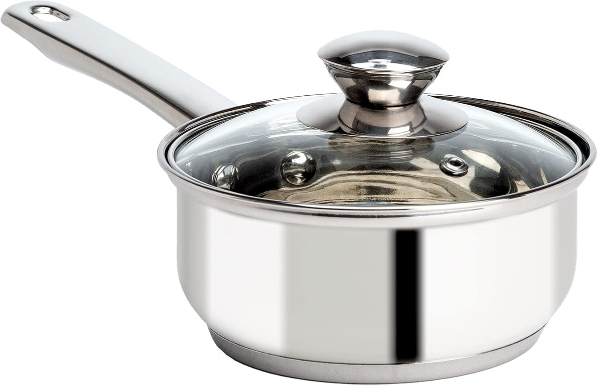 Ecolution Stainless Steel Sauce Pan, Encapsulated Induction Ready Cooking Pot with Glass Lid, Oven Safe, Dishwasher Safe Soup Pot, 1-Quart