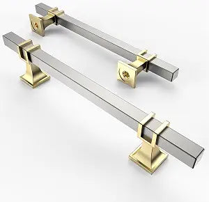 Asidrama 10 Pack 5 Inch(128mm) Brushed Satin Nickel and Gold Kitchen Cabinet Handles, Cabinet Pulls Kitchen Cabinet Hardware for Cupboard Drawer Pulls