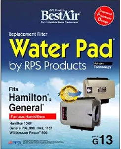 "BestAir G13 Humidifier Replacement Metal/Clay Waterpad Filter, For General, Hamilton & Williamson Power Models, 10"" x 12.4"" x 1.8"", Single Pack", gray