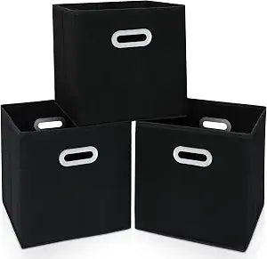 Fabric Cloth Storage Bins,Cube Organizer with Dual Handles Foldable Baskets for Home Bedroom,Set of 3, Black