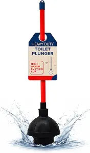 Heavy Duty Toilet Plunger for Bathroom - Commercial & Industrial Plunger with High-Grade Suction Cup - Drain, Sink & Toilet Clog Remover - Flange Plunger with Red Handle