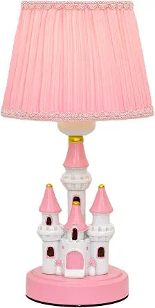 Ecliptix Kids Table Lamp, Adorable 14 Inch Castle Style Kids Desk Lamp, Pink Bedside Lamp Ideal for Girls Bedroom Decor, Includes LED Bulb(Pink Pleated Fabric Lampshade)
