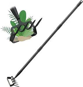 Stirrup Hoe Garden Tool & Cultivator Rake, 2-in-1 Heavy Duty Metal Hand Scuffle Garden Hoe for Weeding Vegetable Beds, Loop Action Weeder Long Handle 32-62", Manual Weed Puller for Lawn Farm Yard