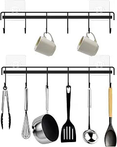 Kitchen Utensil Hanger, Adhesive Utensil Holder, Black, 2 Pcs