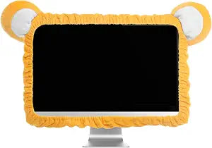 Remagr 20"-29" Cute Computer Monitor Cover with Bear Ears Furry Elastic Monitor Dust Cover Yellow Protector Accessories Laptop TV LCD Screen Decoration for Tablet