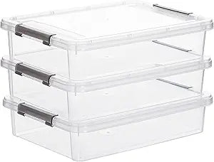 Citylife 3PC Storage Bins with Lids, Stackable Plastic Box, Paper Storage
