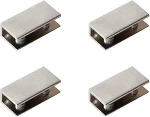 Glass Shelf Brackets Rectangular Shelf Clips Metal Clamps Brushed Nickel Wall Mounted Adjustable 6-10mm for Acrylic Wood (Set of 4)