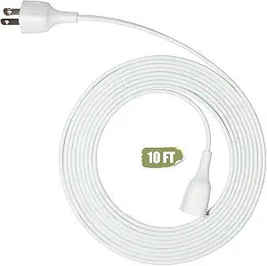 10FT White, Flat and Thin, 2 Prong, 10+ ft Extension Cord for Indoor Use with Single Outlet - Ideal for Christmas Lights, Lamps, Cameras, Household AppliancesModel 002 (1 Pack)