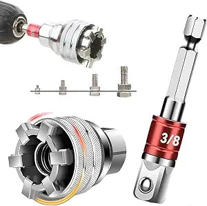 Adjustable Universal Socket Wrench, 10-19mm Socket with 3/8" Drill Adapter