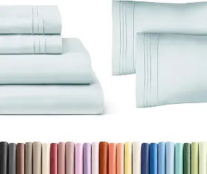 Ice Blue 4-Piece Sheet Set & Pillowcase Bedding Bundle (Full Size) - Complete Full Sheet Set & 2 Pillowcases w/ Deep Pockets up to 16 inches - Comfy, Hotel Luxury Quality - Soft, Breathable & Cooling