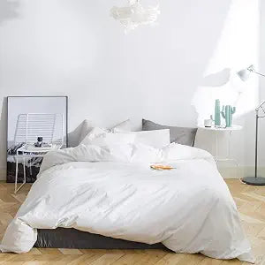 SUSYBAO Off White Duvet Cover Queen 100% Washed Cotton 3 Pieces Set