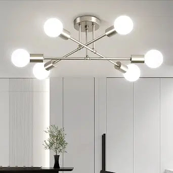 Nickle Sputnik Chandelier Ceiling Light Fixture,6-Light Dining Room Light