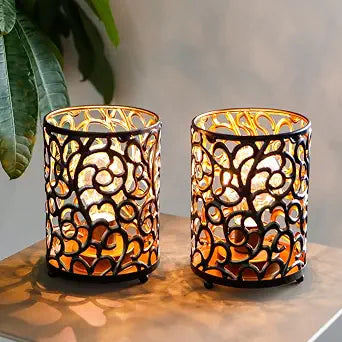 JHY DESIGN Set of 2 Battery Operated Lamps 6.5''H Metal Table Lamp Vintage Cordless Lights with 6-Hours Timer Fairy Lights for Home Decor Living Room Bedroom Wedding Indoor Outdoor(Black)
