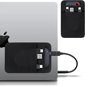 Lacdo Portable Hard Drive Sleeve for Laptop, 2-Pocket Stick on Pouch with Reusable Adhesive, for San Disk, Samsung, Crucial, Portable External Solid State Drive SSD Hard Drive Carrying Case, Black