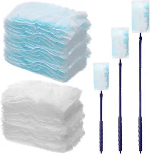 Maxcheck 180 Pcs 180 Disposable Dusters Refills Thickened Degree Heavy Duty Dusters Replacement Head with 3 Handles for Furniture Ceiling Cleaning(Blue, White)