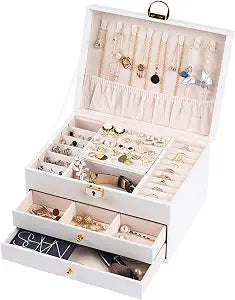 3 Layer Jewelry Box Organizer with Drawers, Lockable Holder for Women Girls