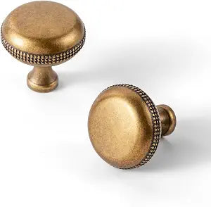 Goo-Ki 6 Pack Antique Brass Kitchen Cabinet Knobs - Beaded Edge Vintage Design | Farmhouse & Drawer Hardware