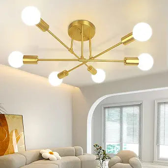CANMEIJIA Modern Sputnik Chandelier, 6-Lights Ceiling Light Fixtures Gold