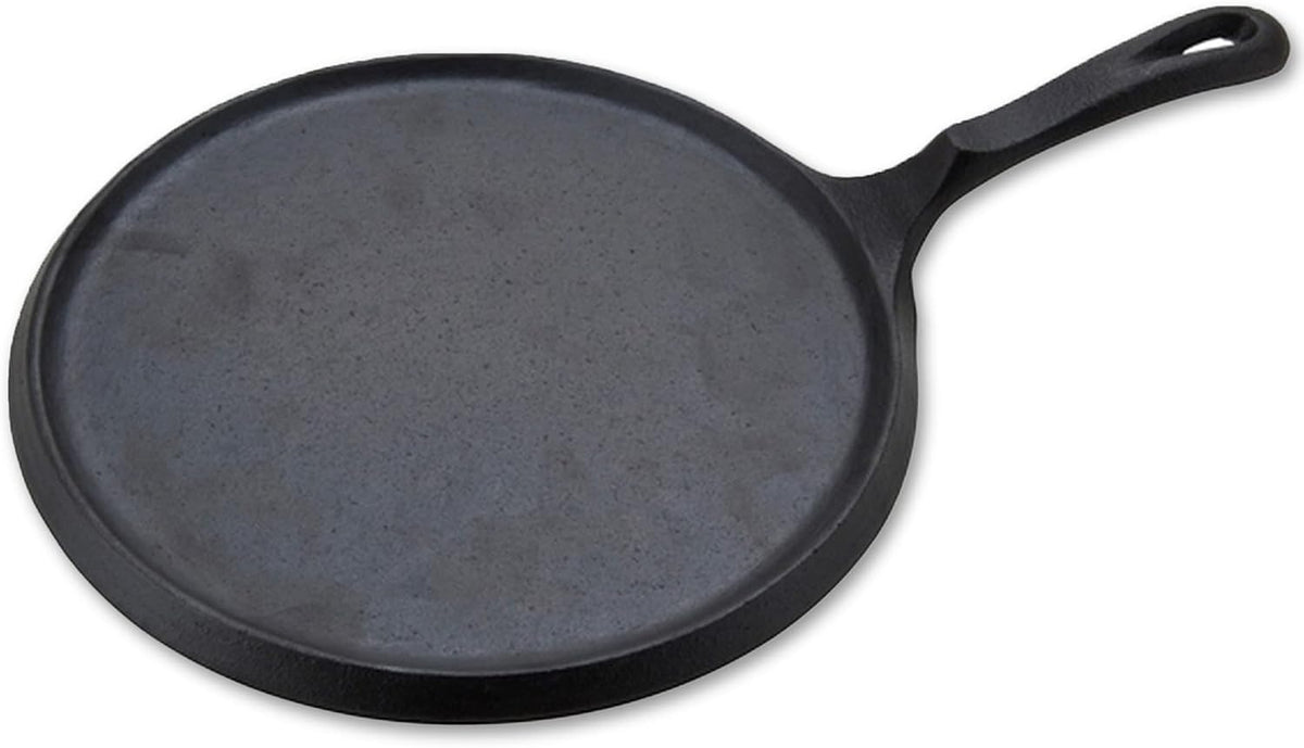 Alpine Cuisine 10-Inch Cast Iron Comal & Flat Griddle | Pre-Seasoned with Durable Handle | Even Heating Cookware for Tortillas & More, Black