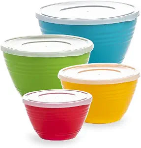 BINO | Mixing Bowl Set with Lids | Versatile Plastic Bowls for Kitchen Mixing, Serving, and Storage - 4-Piece Mixing Bowl Set in Various Sizes | Space-Saving Nesting Design | Dishwasher Safe