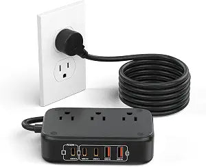 Travel Power Strip PD20W - 3AC & 5USB(3 USB C), 5FT Extension Cord