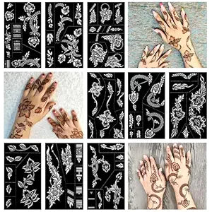 9 Sheets Self Adhesive Henna Tattoo Stencil Kit for Women Girls