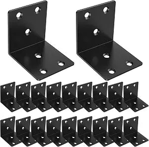 20 Pack 2" 90 Black L Brackets, Heavy Duty Corner Braces for Wood