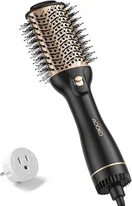 Dual Voltage Hair Dryer Brush, Travel Blow Dryer Brush for European, 120-240V Fast Drying Hot Air Brush with European Plug