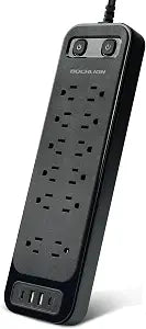 BOCHLlON Surge Protector Power Strip, 12 AC Outlets & 4 USB Ports (2 USB-C), 6ft Heavy Duty Extension Cord, 900J Protection, Mountable, for Home Office Workshop - Black