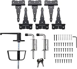Shed Door Kit, 5-1/2" L-Handle Door Lock with Latches and 6" Hinges