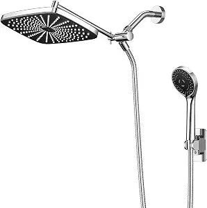 Rainfall Shower Head with Adjustable Extension Arm High Pressure Showerheads Combo for Bathroom Accessories,Home Decor Dual Shower Head with Anti-Clog Nozzles,Chrome