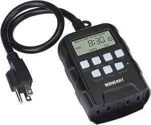 Wengart Outdoor Digital Timer,7 Day Programmable,Dual Outlet 125VAC 1875W,Weatherproof,Heavy Duty Work for Lamps Ponds Christmas Lights,ETL Listed,Black