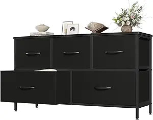 OLIXIS 5 Drawer Black Dresser for Bedroom, Closet Chest Organizer Furniture
